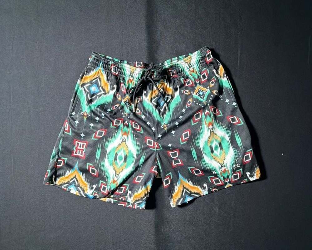 Kinetic Geometric Tribal Print Athletic Mesh Shorts